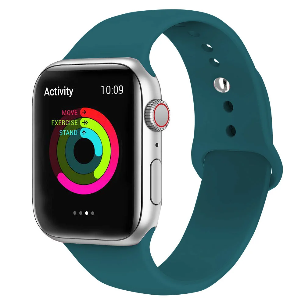 forest green Силиконовый ремешок для наручных часов Apple Watch, 42 мм, 38 мм, Версия 44 мм 40 мм резиновый браслет Ремешки черный ремешок наручных часов Iwatch серии 5/4/3/2/1 браслет - Цвет ремешка: forest green