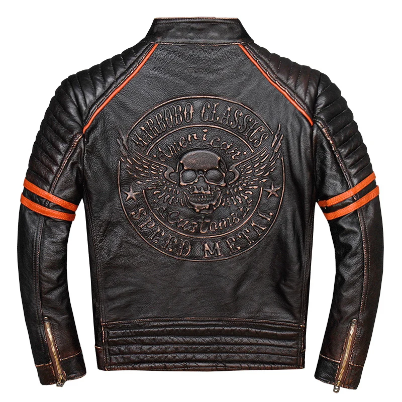 

men's 2020 New Genuine leather jacket top layer fit retro locomotive Men's leather coat thin cow leather jacket
