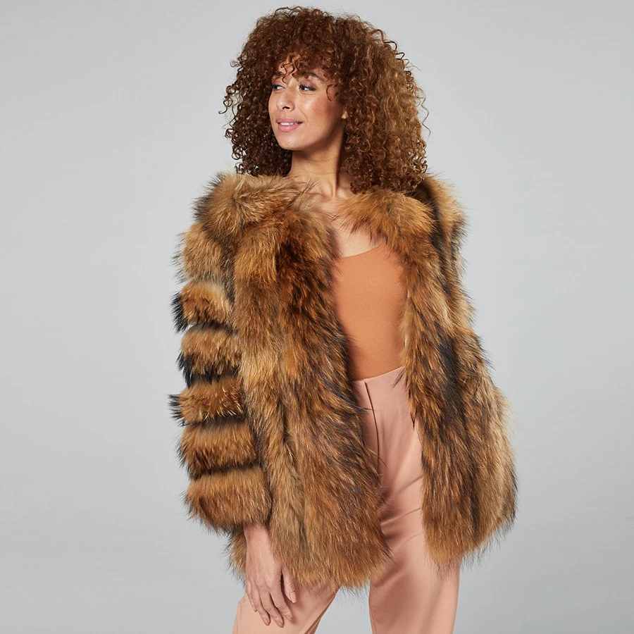 

Top Selling Winter Coat Women Real Fur Jacket Warm Fashion Natural Raccoon Fur Coat Puls Size Overcoat