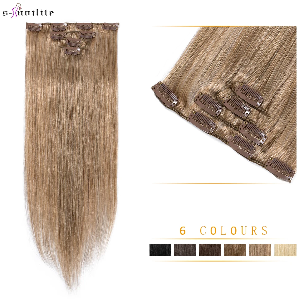 

S-noilite 4pcs/Set 40g Clip In Hair Extensions Human Hair Natural Hair Black Blonde Non-Remy 10Inch 16Inch 22Inch Hair Clips