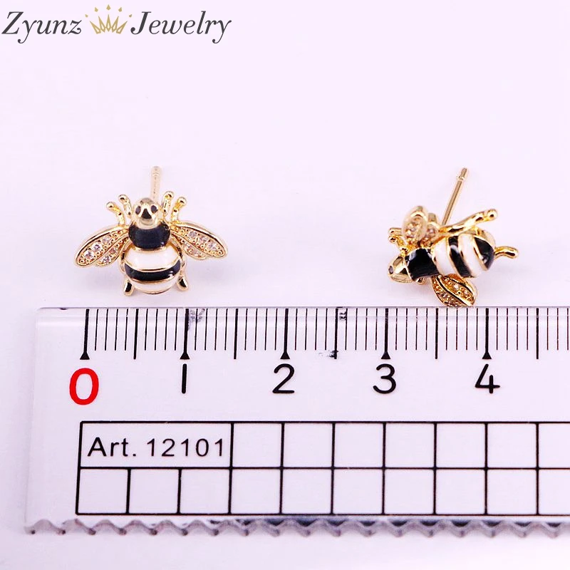 6 пар Кристальные белые и черные эмалированные милые насекомое пчелы золотого