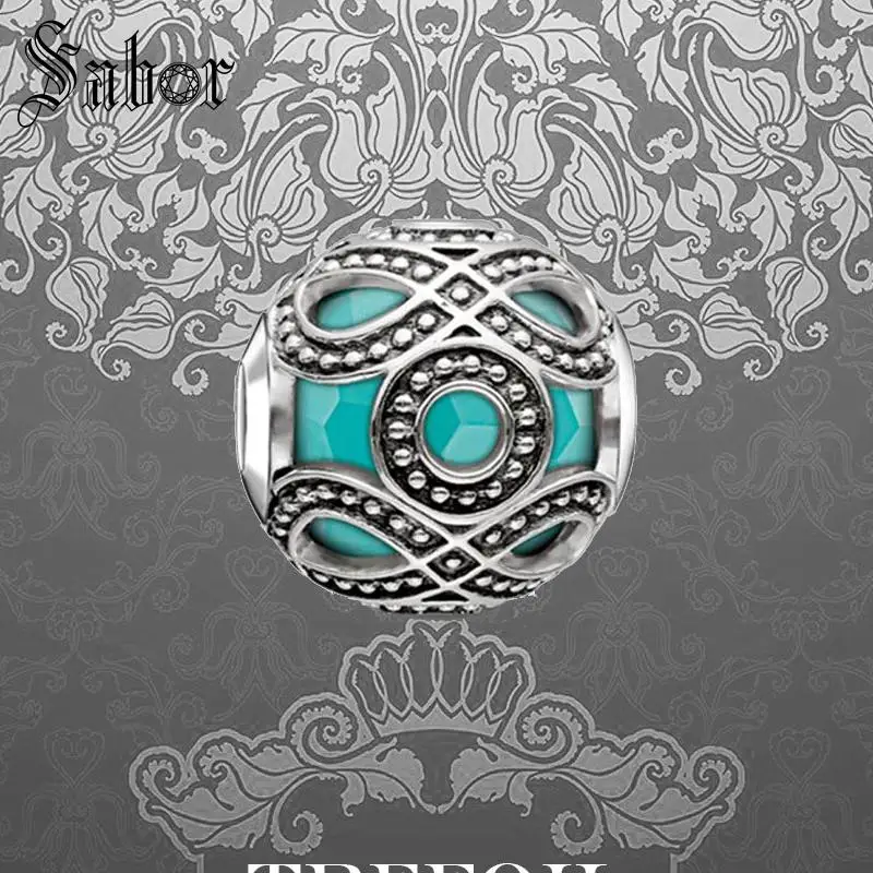 Мужские бусины сделай сам зеленый этнический Шарм бусина серебряный цвет