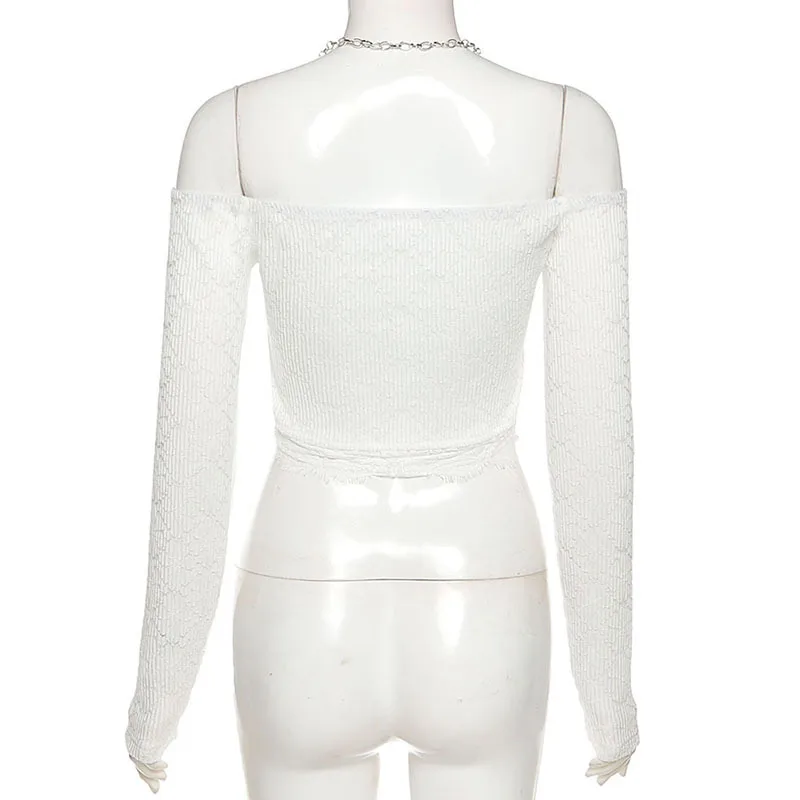 

Spring New Female Slim Fashion Chain One Shoulder Hanging Neck Long-sleeved Umbilical T-shirt Sexy Solid Color Strapless Casual