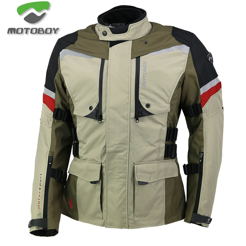 Motoboy Мотоцикл Велосипед полиэстер 600D Оксфорд для верховой езды Touring 3 Слои Водонепроницаемый теплая куртка и штаны, спортивный костюм 4 сезонов CE протекторы - Цвет: Green