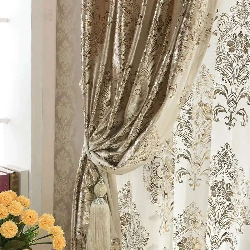 

European Curtains for Living dining room bedroomchuang Italian Velvet Fine Velvet Curtains Bronzing Curtains Printing Curtains