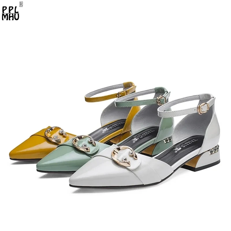 

Туфли женские на низком каблуке с острым носком, пикантная элегантная обувь для офиса, Классические сандалии из искусственной кожи с ремешк...