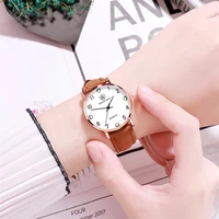 fashionable temperament female leather strap watch quartz analog round watch wristwatch women bracelet luxury watch casual