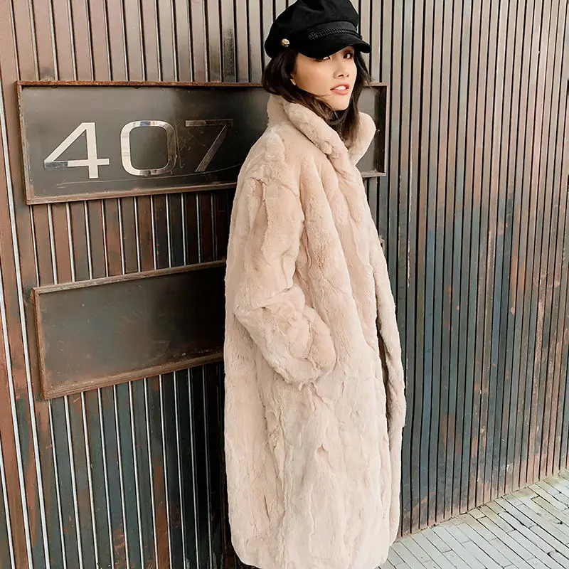

2020 New Women Autumn Winter Warm Real Fur Coat Ladies Korean Plush Genuine Rex Rabbit Fur Slim Plus Size 6XL Long Overcoats H77
