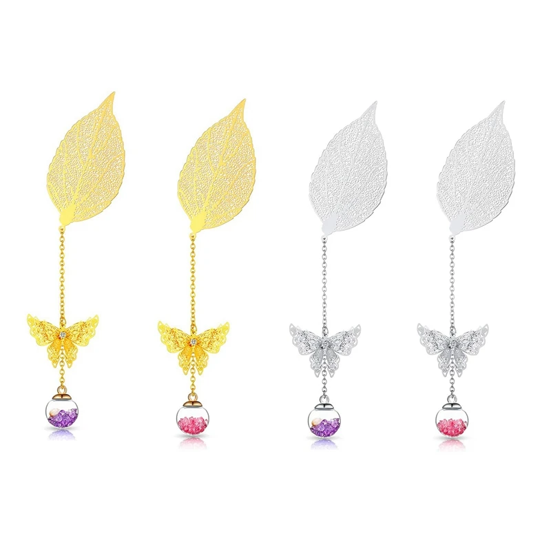 

4Pcs Metal Leaf Bookmarks,Student Reading Page Markers Bookend Pendant Bookmark Beautiful Metal Bookmark for Readers