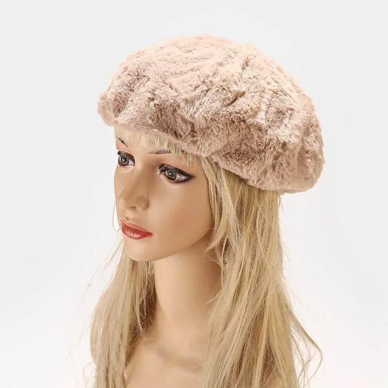 Новый дешевый плюшевый плотный теплый берет из кроличьего меха на осень и зиму