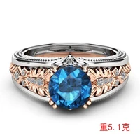 2021 cute woman rings korean fashion gothic luxury metal pattern inlaid rhinestone round sapphire gold jewelry engagement ring