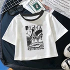 Футболка женская с принтом ужасов, повседневный кроп-топ в стиле Харадзюку улззанг, с японским темным аниме принтом, смешная Готическая Темная футболка, 2021
