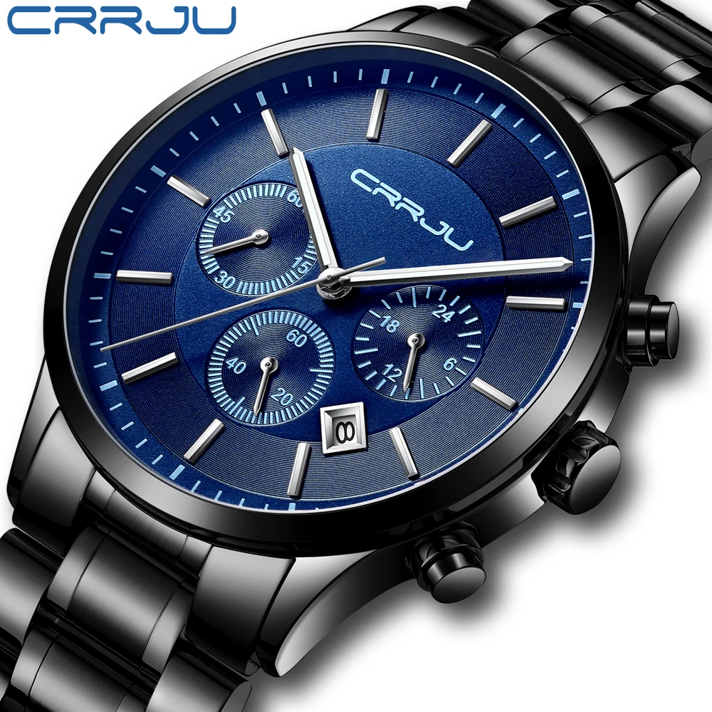

CRRJU men's autumn new steel belt watch, classic style lightweight business watch, waterproof and durable quartz watch
