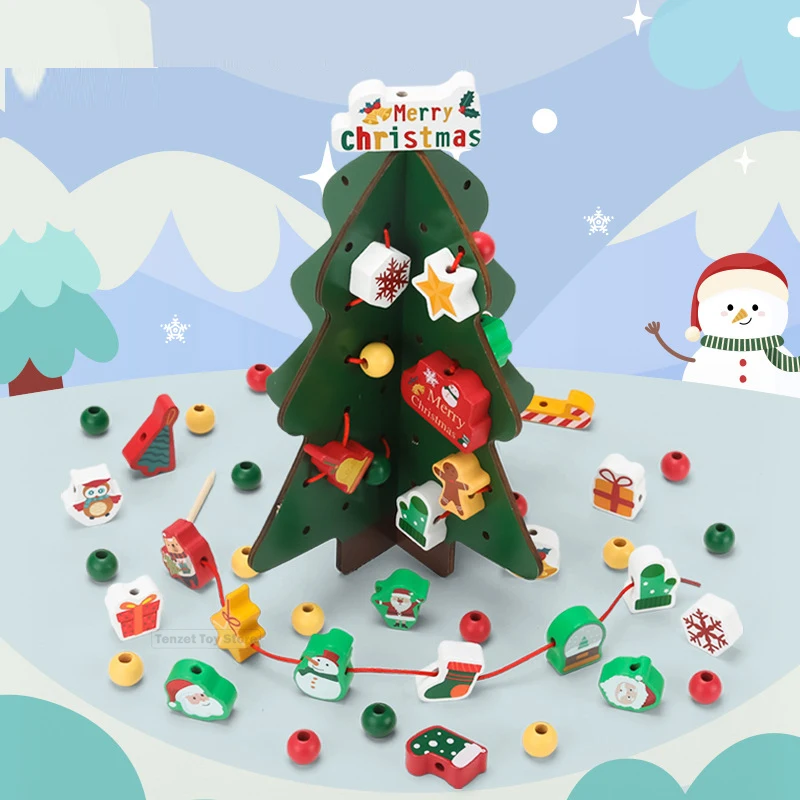 

Рождественские деревянные игрушки, строительный блок для настольных игр, образовательная игрушка Монтессори, рождественский подарок для р...