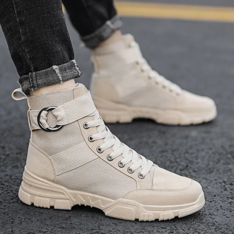 

Autumn Canvas Boots Men'sMen's Shoes Korean Version Fashion All-match Military Black Mid-Top Tooling Men's Boots