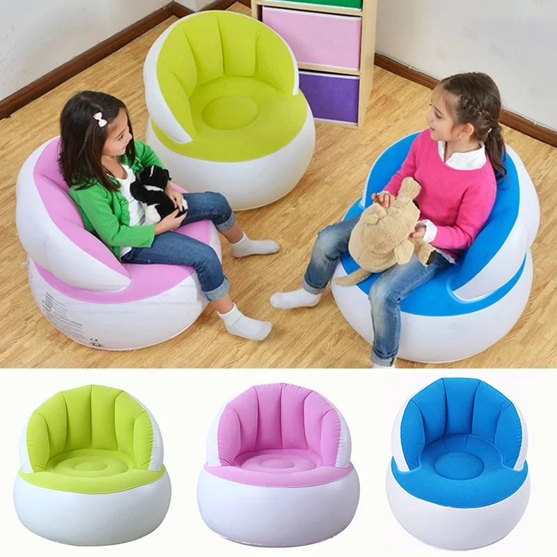 

Kids Flocking Chair Pouf with Backrest Inflatable Soft Sofa for Kids TB Sale