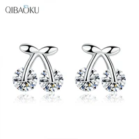 cherry stud earrings fruit cute fashion ear jewelry korean cubic zirconia elegant crystal earrings for women