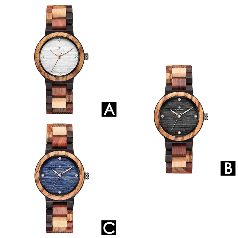 

KUNHUANG Simple Women's Watches Quartz Fashion Wristwatches Wooden Band Watch