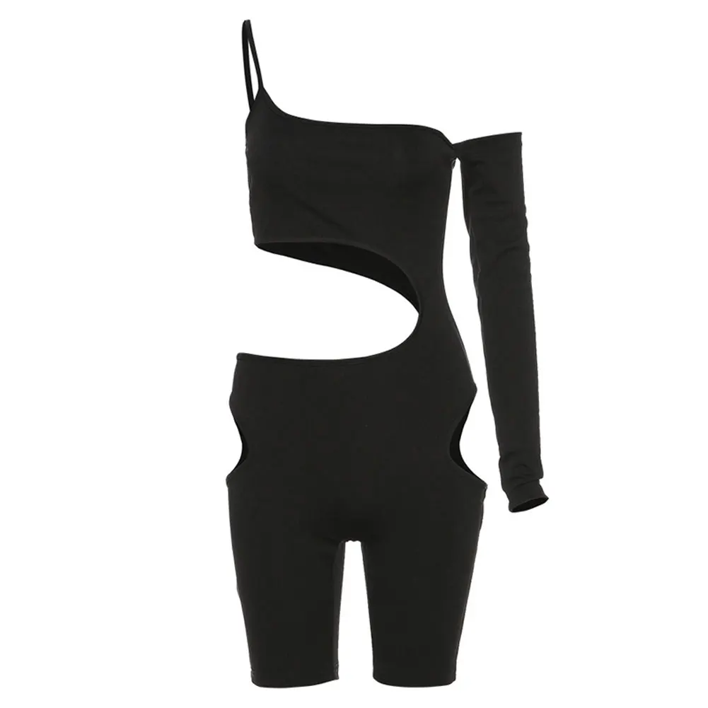 

Women's Sexy Jumpsuit Sling Solid Color One Shoulder Off Long Sleeve Hollow Design Slim Wild Fashion Bodysuit Jumpsuit Romper