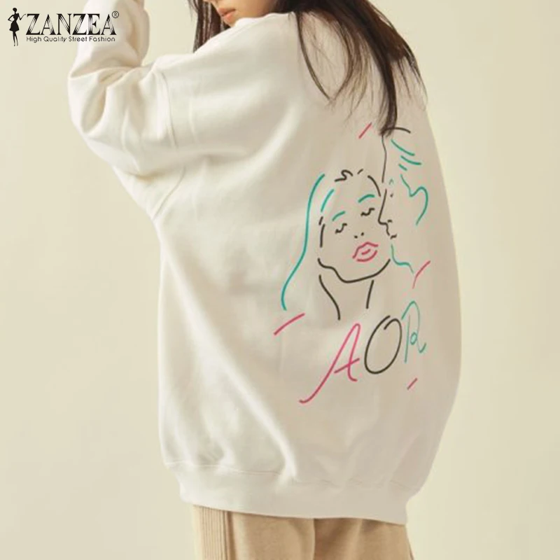 

Модель ZANZEA 2021 года, женские толстовки большого размера в стиле Харадзюку, свитшоты, парные комплекты, Весенняя Повседневная однотонная своб...