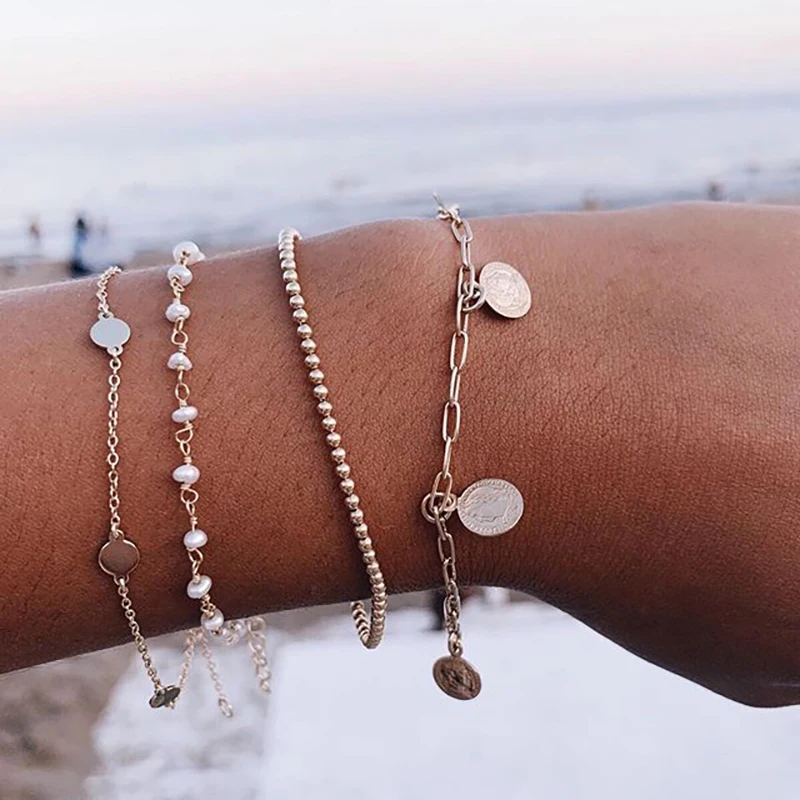 Женские богемные Многослойные браслеты с жемчужинами браслет неровной цепочкой
