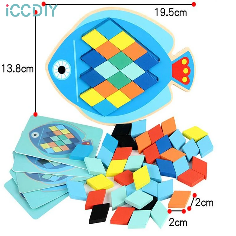 

3D Owl/Fish Wooden Puzzles Colorful Jigsaw Board Kids Early Learning Education Toys for Children Cognition Color and Animal Gift
