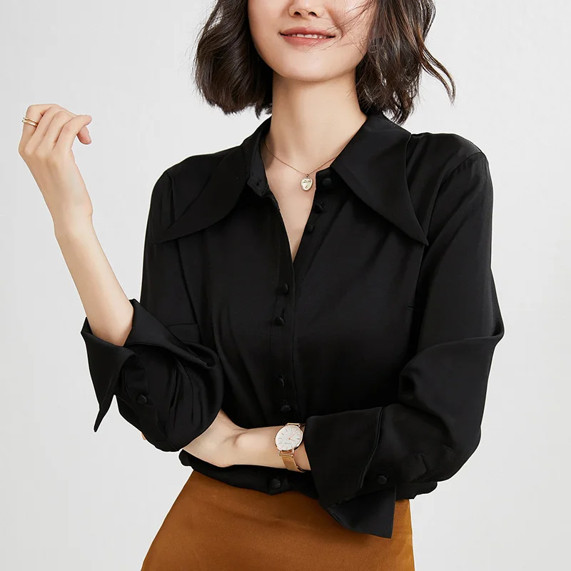 

New shirt women's silk top bottoming fashion ong sleeves