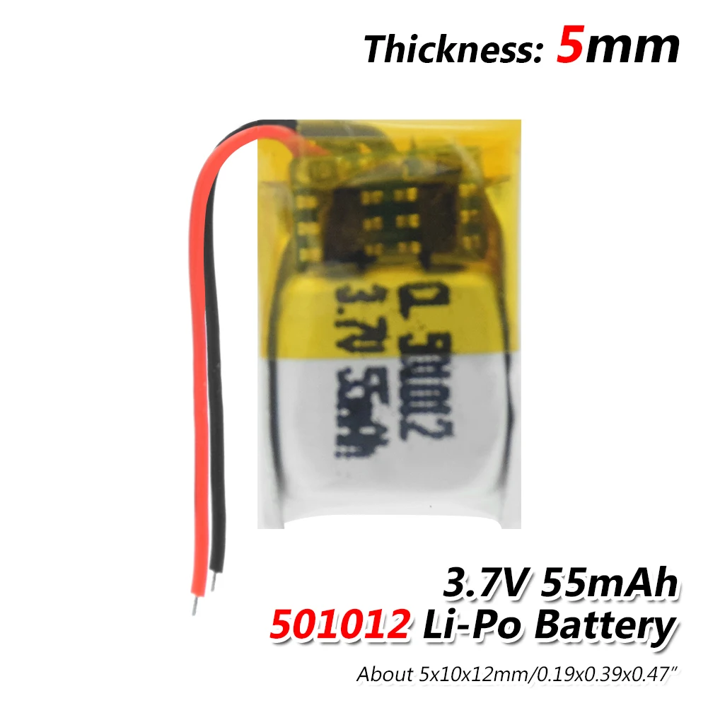 

2PCS 3.7V 501012 55mah Lipo cell Lithium Polymer Rechargeable Battery For MP3 MP4 DVD GPS car recorder Bluetooth headset Toy