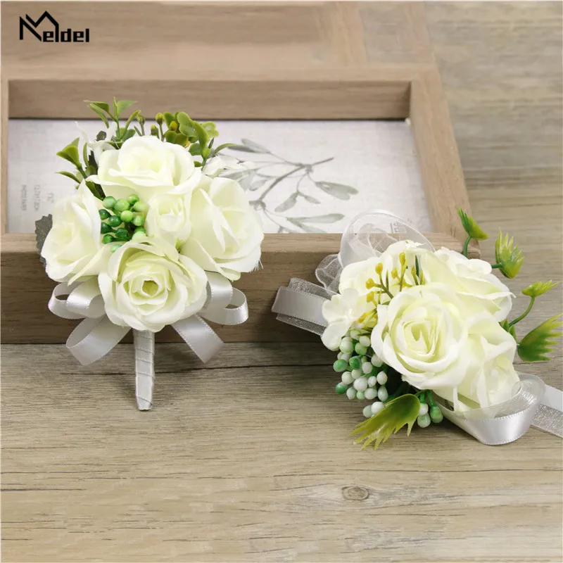 Бутоньерка с шелковыми розами для жениха Свадебный декор свадебный браслет