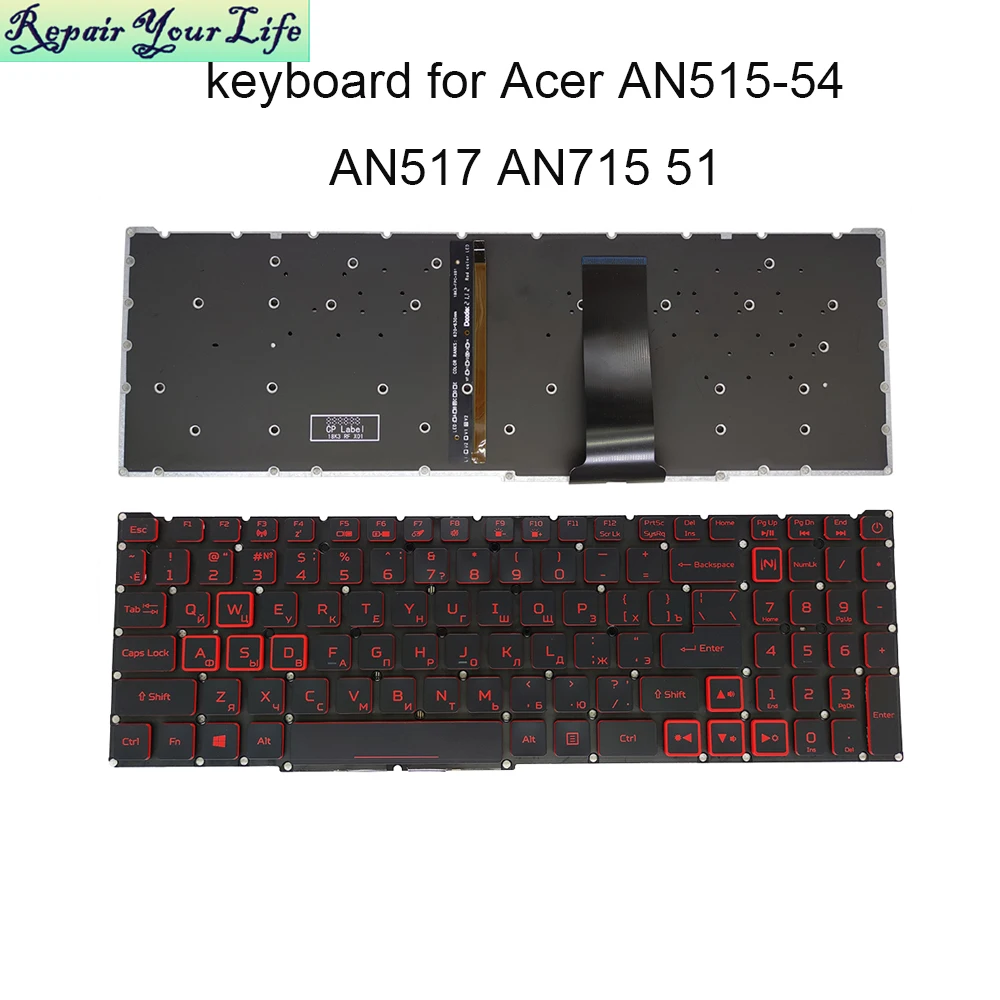

RU Russian laptop Backlit keyboard For Acer Nitro 5 7 AN515-54 43 44 AN517-52 AN517-51 52 AN715-51 backlight red keys keyboards