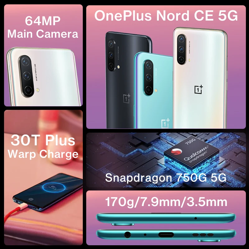 Доставка из России. OnePlus Nord CE 5G EB2103 смартфон 8 ГБ 128 и 12 Гб 256 Snapdragon 750G Warp Charge 30T Plus