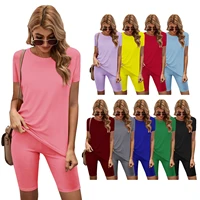 2021 summer new womens clothing solid color sports and leisure t shirt shorts suit two piece suit
