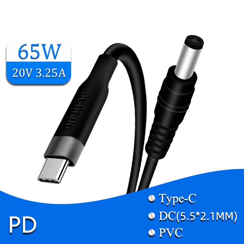 

Type-C male plug to DC 5.5*2.1MM male plug for notebook power portable cable,Pd 65w fast charging cable 20V 3.25A DC to 5521