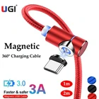 Магнитный кабель UGI 3A для быстрой зарядки L-образный QC 3,0 Type C USB C кабель для IOS телефона Micro USB кабель для Samsung Oneplus Xiaomi