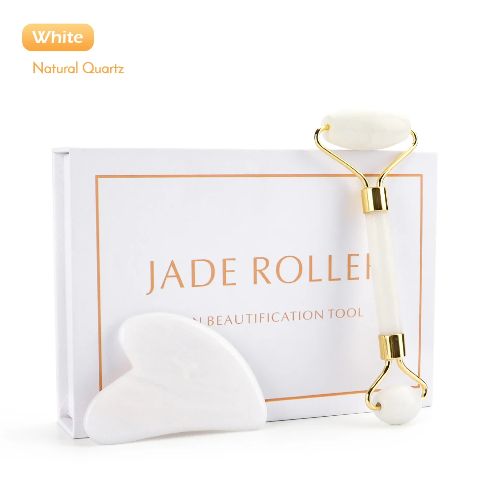 

Facial Massage Roller Guasha Board Set Double Heads Jade Stone Face Lift Body Skin Relaxation Slimming Beauty Neck Thin Lift