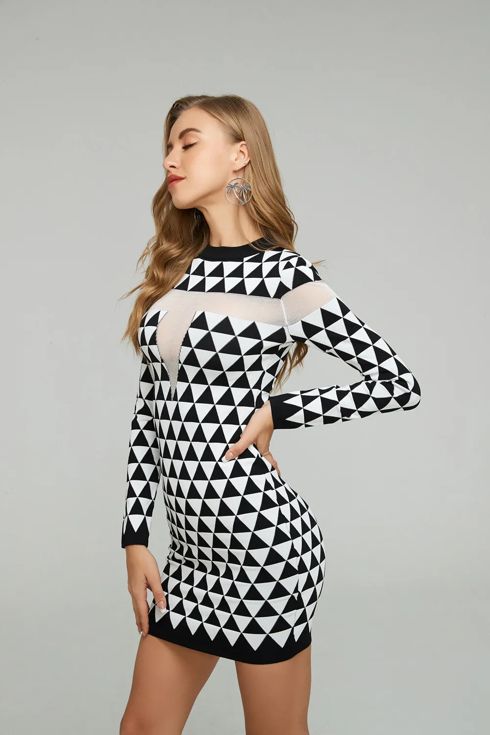 

2019 Women Fashion black o neck long sleeve Bandage dress Vestidos Celebrity evening party bodycon dresses