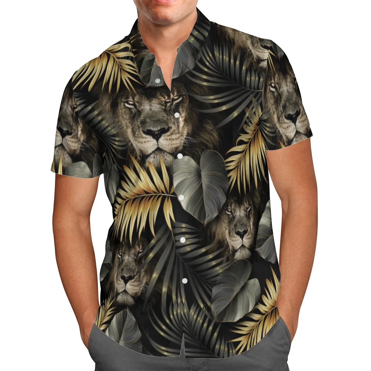 

Animal Lion 3D Print Beach Hawaiian 2021 Summer Shirt Short Sleeve Shirt Streetwear Oversized 5XL Camisa Social Chemise Homme-85