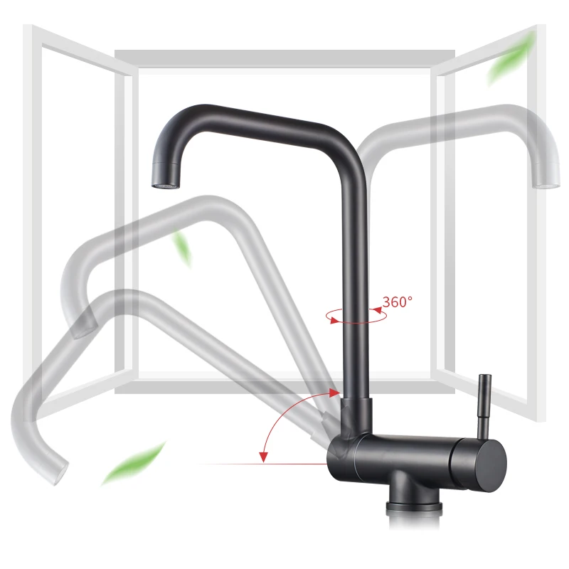 

304 Stainless Steel Kitchen Faucet Hot and Cold Water Mixer Household Sink Laundry Tub Sink Wash Black Folding Faucet