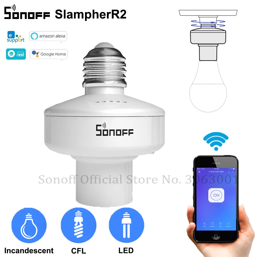 SONOFF SlampherR2 E27 Интеллектуальный Wifi светильник держатель лампы 433 МГц RF/e-WeLink приложение/голосовой пульт дистанционного управления Умный дом держатель лампы