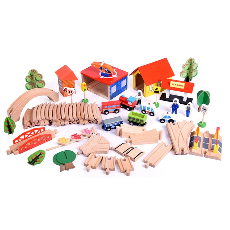 2019 Новый 69 шт./компл. строительные блоки деревянный набор железнодорожных