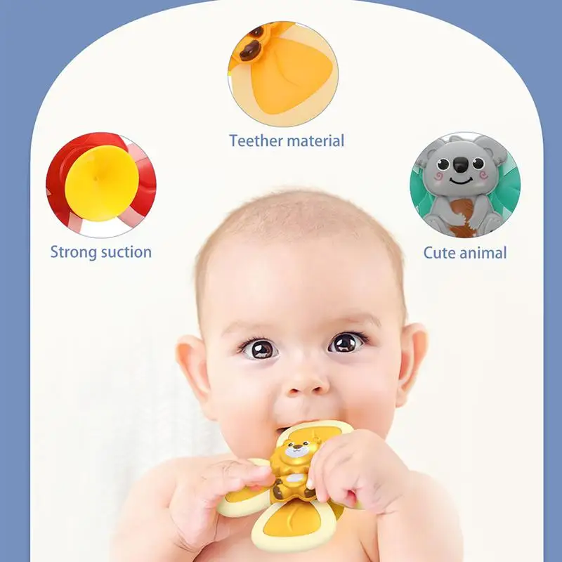 

3pcs Suction Cup Spinning Top Baby Bath Feeding Teether Toys Bathtub Sucker Toy