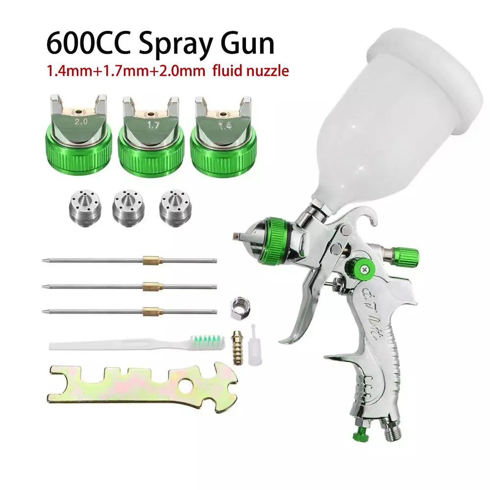 

G2008 Professional HVLP 600ML 1.4/1.7/2.0mm Nozzle Gravity Pneumatic Air Paint Spay Gun For Car Auto Repair Tool Painting Kit