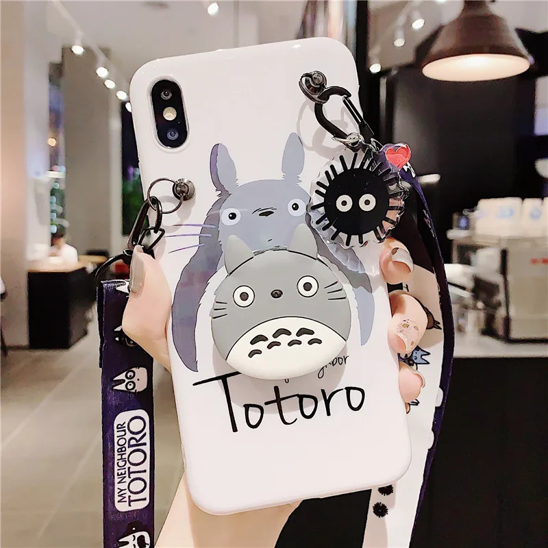 As shown in Для iphone XR 3D Тоторо мягкий чехол для iphone X XS max 8plus 7plus 6 6S 6p Симпатичные Монстры ТПУ задняя крышка+ игрушка+ ремень+ подставка - Цвет: As shown in