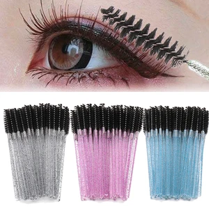 Кисти для макияжа одноразовые с цветной ручкой, аппликатор для туши, нейлоновые кисточки для наращивания ресниц, 50 шт.лот