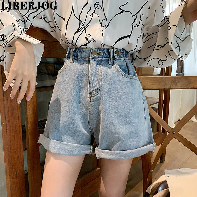 Джинсовые шорты LIBERJOG с завышенной талией женские джинсы летние студенческие
