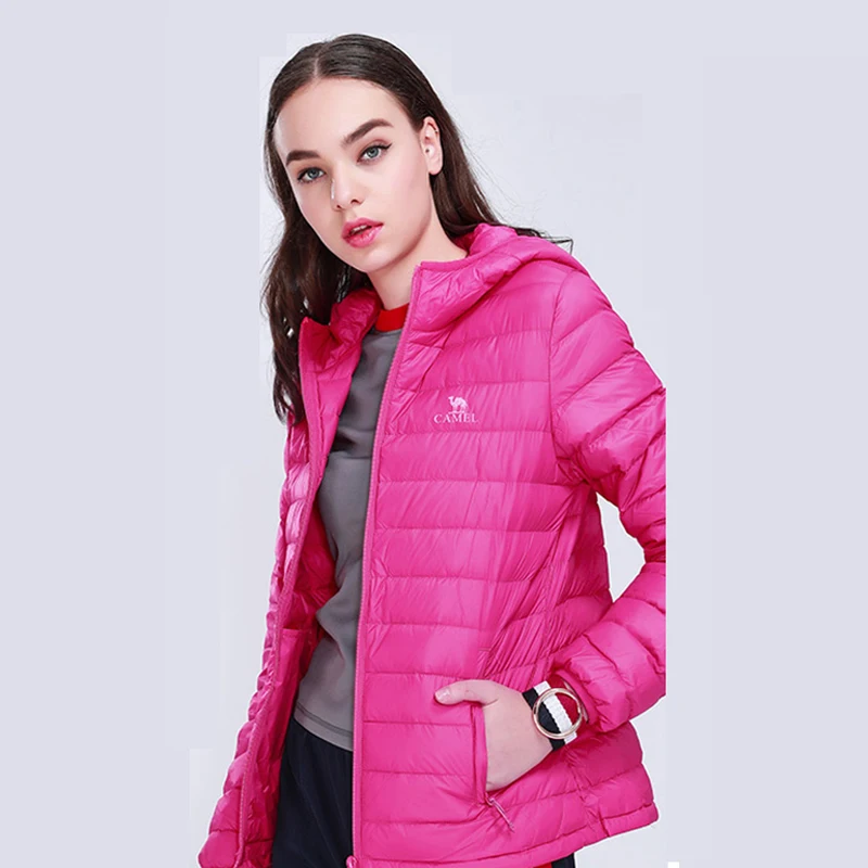 Короткая куртка на утином пуху белого цвета, пальто с гусиным пухом Northface с капюшоном для женщин и мужчин, ультра-светильник, теплая парка больших размеров - Цвет: Purple Female