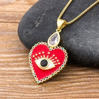 hot sale aaa cubic zirconia copper pendant necklace heart shape evil eye necklace redblackwhite colors choice women jewelry