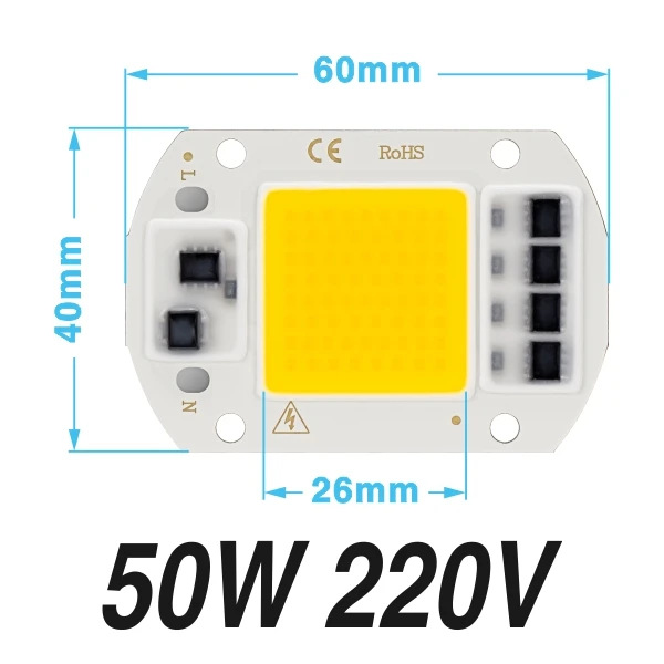 50W 220V Светодиодный чип 10 Вт, 20 Вт, 30 Вт, 50 Вт, светодиодный COB, 220 В, лампа для выращивания, холодный, теплый белый свет, бусины, не нужны водителю, прожектор, прожектор, DIY освещение - Испускаемый цвет: 50W 220V