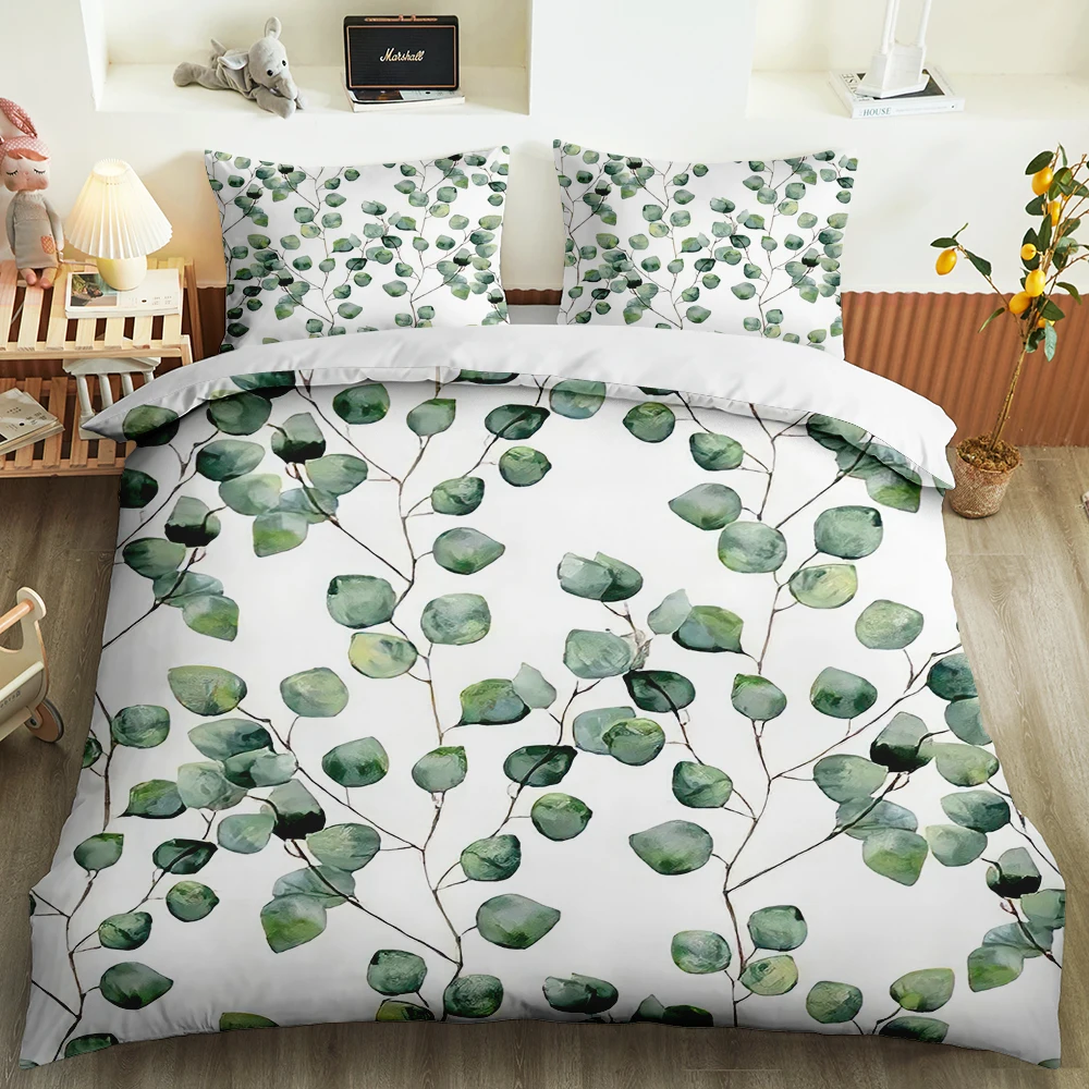

Queen King Single 3D Print Spring Plant Leaves Beding Set Custom Pillowcase Duvet Cover Set Simple Bed Set Home Bedroom Decor