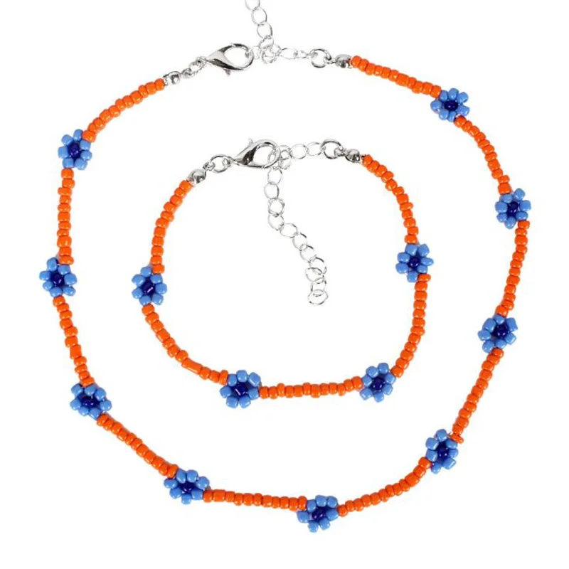 Набор из ожерелья и браслета Wgoud с ромашками Модный богемный этнический цветной